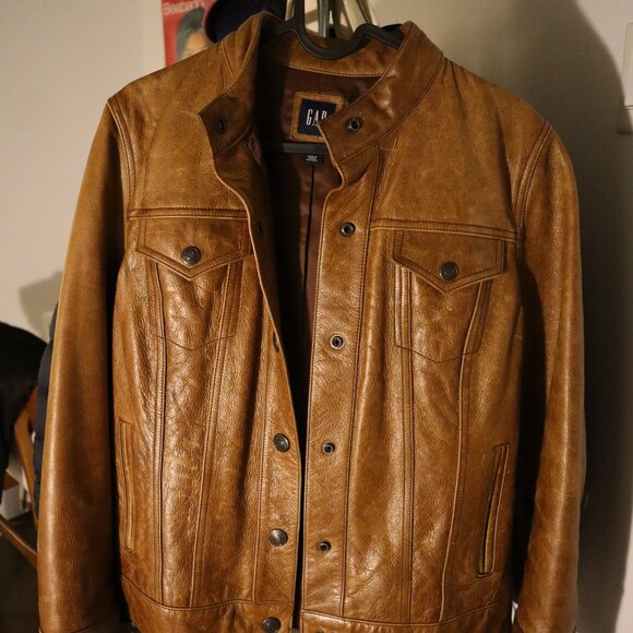 Vintage GAP Brown Fitted Leather Jacket - Women's - Picture 1 of 4
